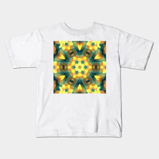 Retro Mandala Flower Yellow Green and Orange Kids T-Shirt